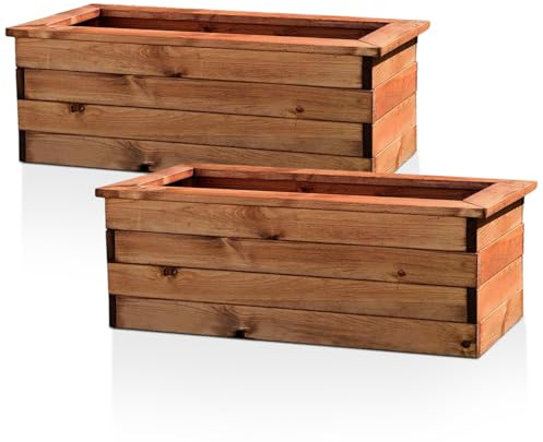 Hortico Set of 2 Wooden Planters for Garden Trough Plant Pots Outdoor | Decking Planters | Fully Assembled H31.5 L82 W41 cm, 105.9L, Made in the UK
