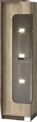 MINIO go for it - Vitrine Classique 50 cm Arusha/Chêne Canyon, Vitrine en Verre avec LED, 3 Étagères, 1 Porte, Armoire vitrine -RO2L-LED