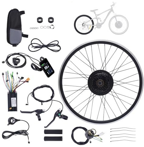 NIGORIY Kit Conversione Bici Elettrica, 24 Pollici 36V 500W Motore a Ingranaggi Brushless Ruota Posteriore Kit Motore Elettrico per Bici 5 Marce 35km/h Velocità Motore per Bici Dual Mode Controller