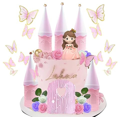 Princess Castle Cake Topper with Little Princess Castle Towers and Pink Door