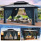 HOTEEL 3x3,65 m Hardtop Pavillon aus verzinktem Stahl & Alu-Rahmen Wasserdicht, Stabil, Winterfest mit Doppeldach Flammhemmend Moskitonetz Garten-Metallpavillon (Modell 2025)