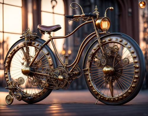 OuDeZjzhu Leinwandbild, Wandbild, 58 x 90 cm, Steampunk-Fahrrad mit Messing, ohne Rahmen