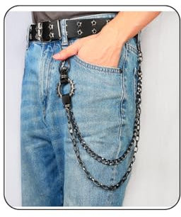 Eigso Double Layers Rock Punk Spikes Waist Chain for Woman Man Unisex Rivets Jeans Chains for Women Men