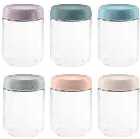 6 Pack 16 OZ Overnight Oats Jar with Lids, 480ml Glass Jar Leakproof Overnight Oats Container, Clear Storage Mason Jars for Pudding Yogurt Oatmeal Salad Cereals Milk Fruit Sauce Juice (6 Color)