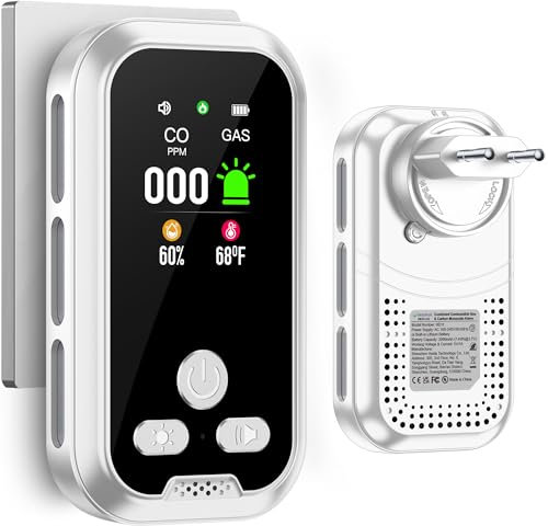 Gedsffati Plug in Détecteur de Gaz et de Monoxyde de Carbone Gaz Naturel GPL Méthane Propane Butane Detecteur de Gaz Carburant avec Batterie 2000mAh, 2.1'' HD L'écran, (Blanc, HD11-CG)
