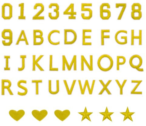 sourcing map 78 Pcs Iron on Letters and Numbers, 1.6 Inch A-Z Letter Patches and 0-9 Number Patches for Clothing Gold Iron on Numbers Small Embroidered Patches for Jacket Clothes Hat Sock DIY