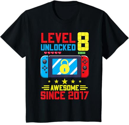 Youth Level 8 Unlocked 8 years old gifts video gamer 8th birthday T-Shirt