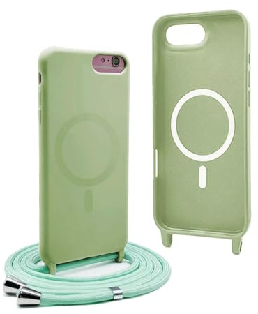 YFSYLL Handykette Hülle für iPhone 8 Plus / 7 Plus mit Band,Magnetische Silikon Handyhülle Kompatibel mit MagSafe,Handyhülle für zum Umhängen Einstellbar und Abnehmbar - Matcha grün
