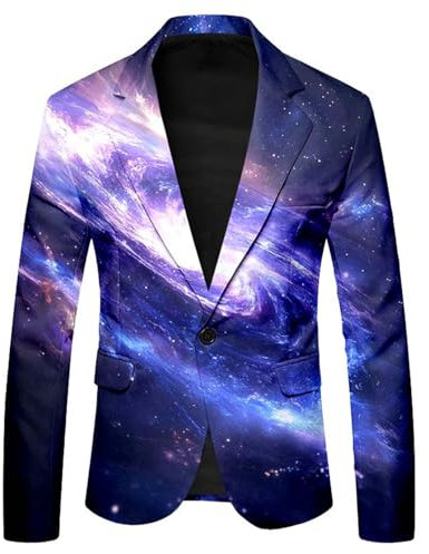 Galaxy Sakko - Giacca da uomo con stampa 3D, slim fit, per cena, blazer, universo stella, grafica, da uomo, per feste, performance, costume da bagno, S01 viola chiaro, XL