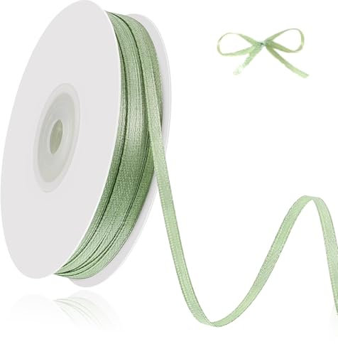 91 m Schleifenband Grün, Grün Band Eukalyptus Dekoband, 3 mm Satinband Geschenkband für Basteln Geschenkverpackung Geburtstag Hochzeit Deko Urlaubsdekoration