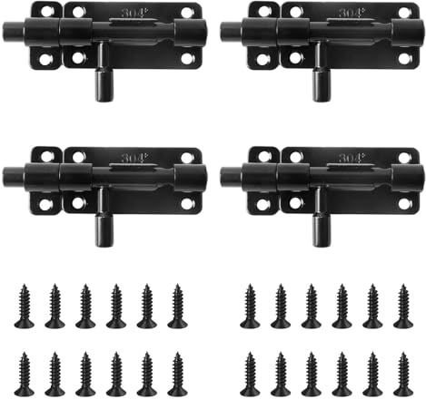 XHYASD 4 Stück Türriegel Edelstahl Schwarz, Sicherheits Riegelschloss mit Schrauben, Schieberiegel mit Vorhängeschlossloch, Gartentor Bolzenriegel für Türen Fenster Zäune