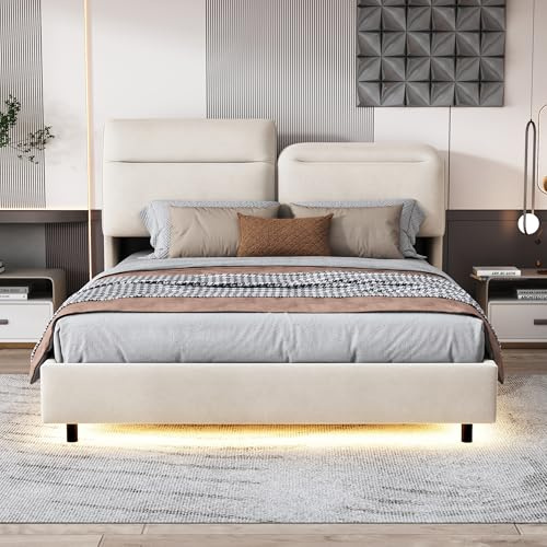 BRYXR 160 x 200 cm Doppelbett, Bett mit Stauraum,Polsterbett mit LED-Beleuchtung und klappbarem Kopfteil, Hydraulisch, in Samt, Ohne Matratze