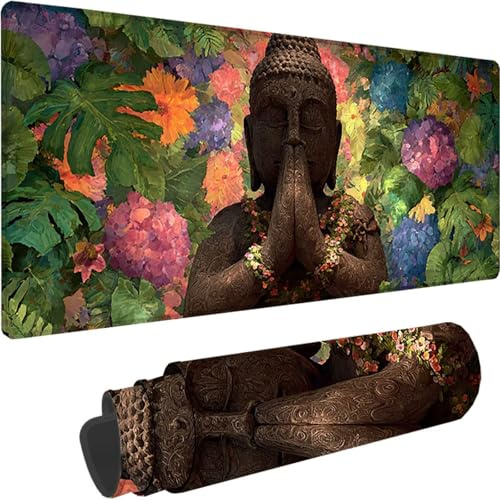 Rosa Gaming Mauspad XXL 700 x 400 x 4 mm, Groß Mauspad Zen Vernähte Kanten Design, XXL Mousepad Wasserfest Rutschfest Gummibasis für PC und Laptop Mousepad Gaming Zubehör für Büro Deko Geschenk z-4689