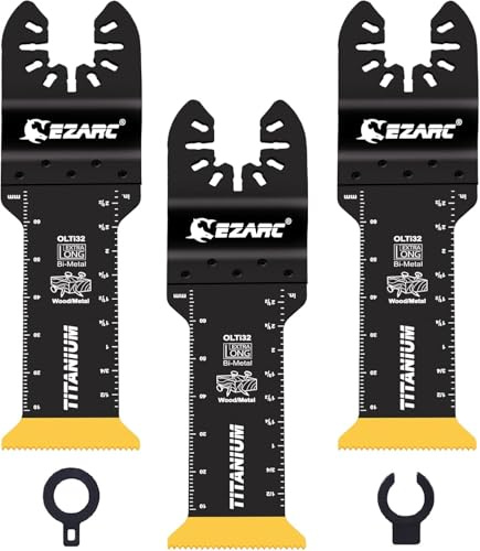 EZARC Multitool Sägeblätter Titan extra lang, für Metall und Holz, 3tlg | Extra lange Reichweite, bündiger Schnitt, Tauchschnitte auf engstem Raum, für Metall, Holznägel und Schrauben