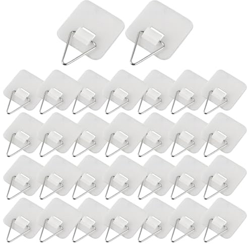 Lot de 30 Accroche Tableau sans Percer, Crochet Adhésif Mural pour Cadre Photo et Décoration, Fixation Murale Carrée 3,2x3,2cm, Attache Tableau Solide sans Clou ni Vis