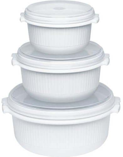 Emsa 459061200 3-teiliges Mikrowellentopf-Set, 0,5 Liter, 1 Liter, 1,5 Liter, Kunststoff, Weiß, Micro Family