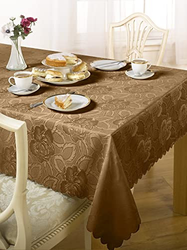 Emma Barclay Damask Rose - Jacquard Table Cloth in Coffee - 52x70 (132x178cm)