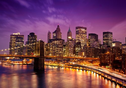 LYSCO XXL Poster 100 x 70cm - New York Manhattan Brooklyn Bridge - (SF202) - (Gerollt) - Blick von Brooklyn auf Manhattan - Brücke über den East River