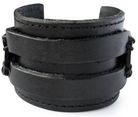 axy LAB1-1 LEDERARMBAND BREIT Serie! ECHT Leder Armband Vintage Leather Bracelet! Surferarmband Herren (Schwarz/Black)