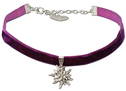 Alpenflüstern Trachten-Samt-Kropfband Strass-Edelweiß klein - Trachtenkette enganliegend, Kropfkette elastisch, Damen-Trachtenschmuck, Samtkropfband schmal lila-violett DHK099