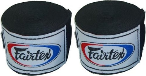 Fairtex Elastic Cotton Handwraps HW2 Hand Wraps Color Black Bleach Blue Red White Pink Purple Thaialnd used in Muay Thai, Boxing, Kickboxing, MMA (HW2, Black)