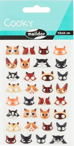 Maildor CY032O Packung mit Stickers Cooky 3D, 1 Bogen, 7,5 x 12 cm, ideal zum Dekorieren, Sammeln oder Verschenken, 1 Pack, Kartzenköpfe
