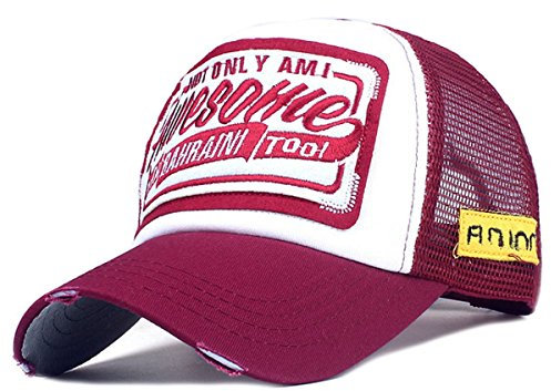 Trucker Mesh Baseballcap Awesome Distressed Snapback Vintage Used Look Retro Sommer Oldschool Kappe Mütze Cap Schirmmütze Basecap (weinrot)