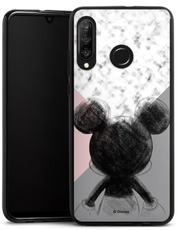 Silikon Hülle kompatibel mit Huawei P30 Lite Case schwarz Handyhülle Disney Marmor Mickey Mouse