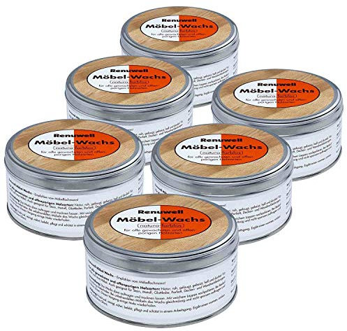 Renuwell Möbel-Wachs natura-farblos, 6x 500 ml – Hochwertige Möbelpflege mit natürlichem Bienenwachs -Anteil, Antik Wachs schützt alle Holzarten vor Feuchtigkeit & Schmutz