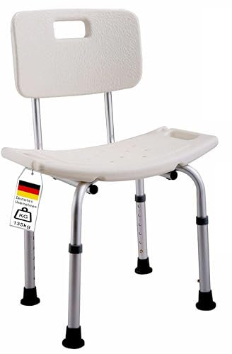 Izzy Chaise de Douche pour Seniors avec Dossier, Tabouret de Douche réglable en Hauteur, capacité de Charge jusqu'à 135 kg, testé Selon EN12182 et EN12520 (Chaise de Douche avec Dossier)
