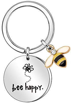 Bee Happy Damen Schlüsselanhänger Schlüsselanhänger Geschenk für Mama Tante Tochter Nichte Freunde, Silberfarben., Large