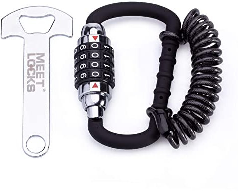 MEETLOCKS Cable de bloqueo de casco de motocicleta, 4 dígitos, combinación reajustable, cable de bloqueo de pin, dispositivo de bloqueo Caribeaner asegura tu motocicleta, chaqueta