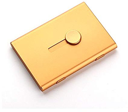 tooloflife Porte-cartes de visite de luxe en alliage d'aluminium pour cartes de crédit professionnel avec pouce coulissant pour homme et femme, doré, 10cm * 7cm * 2cm