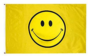 Stormflag Gelbe Smiley-Fahne 90x150cm Festival-Fahne 3x5ft Polyester 90g mit Ösen mit Doppelnadel genäht.