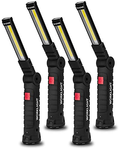 Lmaytech, lampada da lavoro a LED, ricaricabile COB con base magnetica, rotazione di 270° e 5 modalità, luce di ispezione per auto, uso domestico e di emergenza, confezione da 4