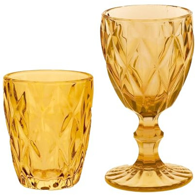 KEDEA Bicchieri Acqua Colorati in Vetro, Calici Colorati in Vetro, Calici Lavabili in lavastoviglie, Tumbler Acqua Colorati e Calici Vino Colorati in vetro GRAND PAVE' colore GIALLO AMBRA