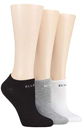 ELLE Cushioned No Show Socks - Ladies Soft Breathable Bamboo Invisible Low Cut Socks Multipack of 3 Black/Grey/White Plains, 4-8