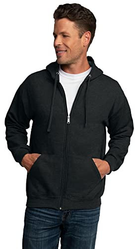 Fruit of the Loom Felpe con Cappuccio in Pile Eversoft Camicia, Cerniera Integrale-Nero Melange, S Uomo