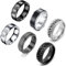 VELESAY 6 Stück schwarzer Edelstahlring für Männer Frauen Vintage Rock Gothic Ring Kette Ring Herren Schwarz Punk Kettenring Herren Edelstahl Frauen, Edelstahl, Kein Schmuck