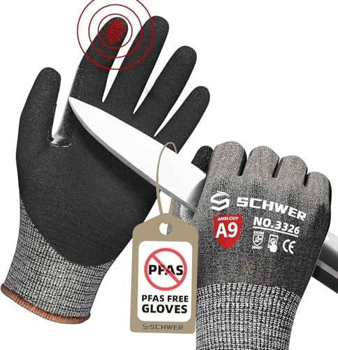 Schwer Guanti resistenti al taglio, livello 9, touchscreen, guanti da lavoro di sicurezza rivestiti in nitrile sabbioso con impugnatura, per gestire vetro, rilevare metallo, HVAC, magazzino,