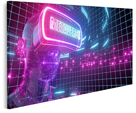 islandburner Bild auf Leinwand Metaverse Neon Hintergrund Avatar Trägt Virtual Reality Brille Bilder Wandbilder Poster