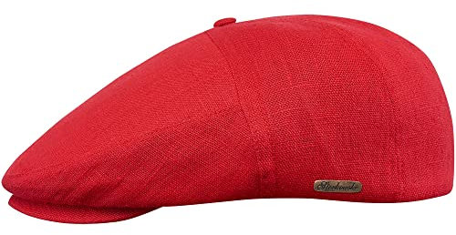 Sterkowski Modell Swede | 100% Naturleinen Schiebermütze für Herren und Frauen | Cabrio Shirm Cabriolet Sommerkappe Ungefütterte Atmungsaktive Ivy Vintage Gatsby Elegantee Rot 55