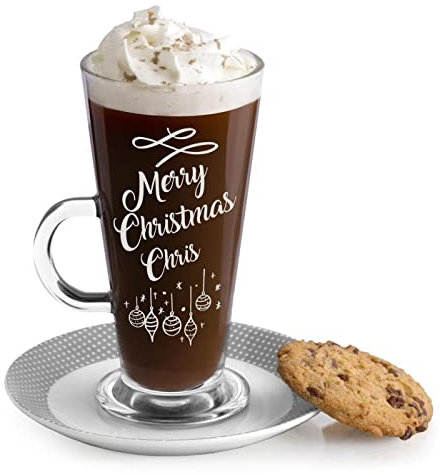 Maverton Coffee Mug for Woman - Personalised Latte Glass for Man - Cup for Hot Beverages - Engraved Drinking Glass for Christmas - for Coffee Lover - Kitchen Accessory - Baubles