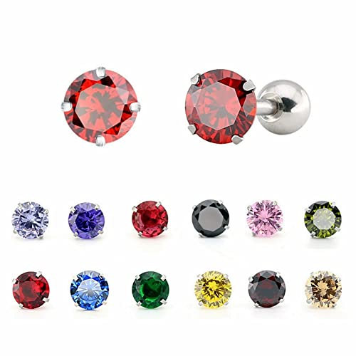 Musihy Stahl Ohrstecker Für Frauen Zircone Ohrstecker Für Frauen Mutter Geschenke 4 mm Runder Zirkonia Schwarzes Granatapfelrot