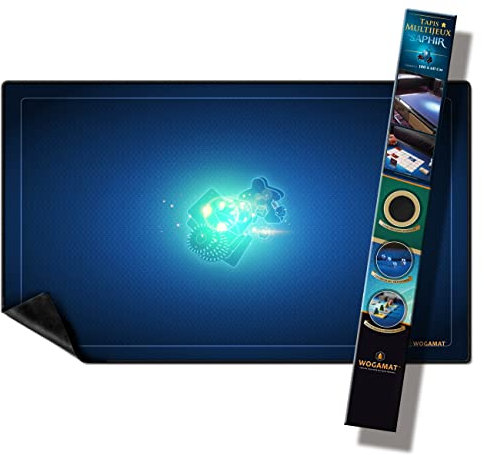 WOGAMAT - Tapis de Jeu Neoprene Bleu Saphir Grande Longueur 60 x 100 cm pour Cartes, Dés - Néoprène Silencieux épais Lavable antidérapant - Multijeux Luxe.