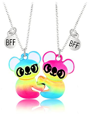 Hifot 2 Stück Halskette Damen Silber Freundschaftskette, Bff Ketten für 2 Mädchen, Koala Kette Anhänger, Modeschmuck Halskette für Freundin Geschenk Personalisierter Schmuck