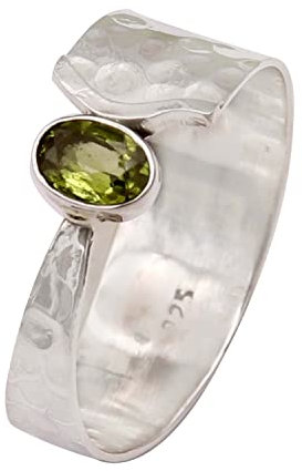 Goyal Jewels Peridot Edelstein Silber Ring Massiv 925 Sterling Silber Band Ring Alle Größen Männer Frauen Ring Geschenkartikel Aussage Handgemachter Schmuck GESR125 (64 (20.4))