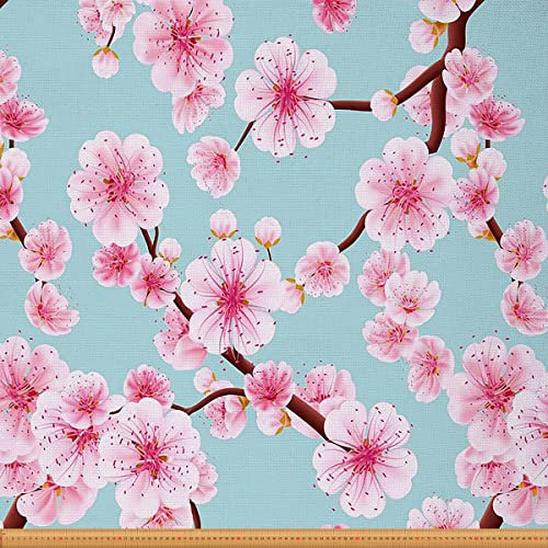 Kirschblüten Stoff Meterware Japanischer Blumen Polsterstoff für Stühle Sakura Zweig Dekorationsstoff Rosa Blütenblatt für Drinnen und Draußen Wasserdichter Frühlingsstoff Rosa 92 x 150 (HxB)