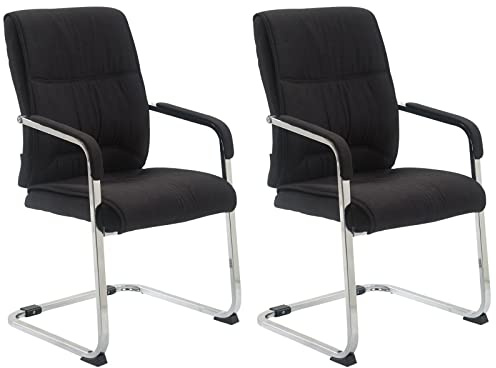 CLP 2er Set XXL-Freischwinger Anubis Mit Gepolsterter Sitzfläche I Konferenzstühle Mit Metallgestell Und Stoffbezug Farbe schwarz