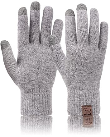 Voqeen Handschuhe Winter Herren 100% Wollhandschuhe Damen Thermo Winterhandschuhe Touchscreen Warme Strickhandschuhe Outdoor Reithandschuhe Arbeit